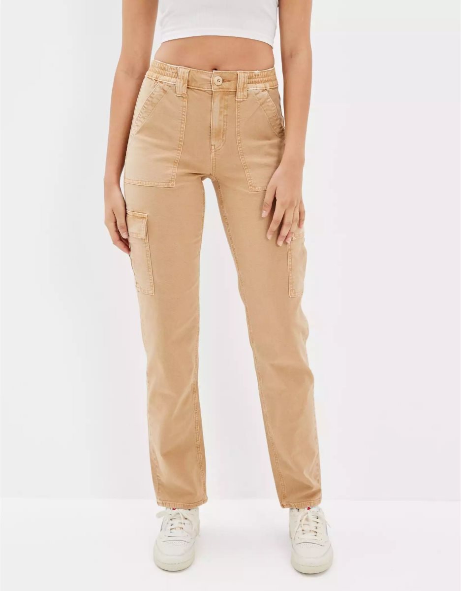 Jean American Eagle AE Stretch Cargo Droit Pant Kaki Femme | SLM-41673305